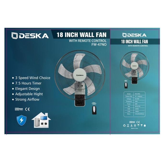 2 Ventilateurs muraux avec 4 télécommande 18 Pouces - Noir 2 Ventilateurs muraux avec 4 télécommande 18 Pouces - Noir
