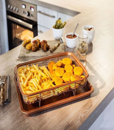 Bac cuivre antiadhésif, plateau de cuisson en maille de four+panier à chips