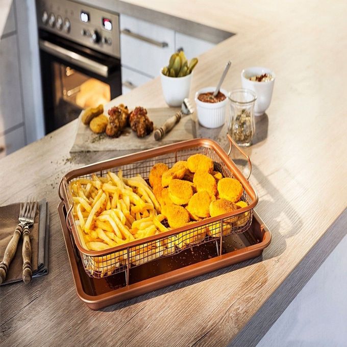 Bac cuivre antiadhésif, plateau de cuisson en maille de four+panier à chips Bac cuivre antiadhésif, plateau de cuisson en maille de four+panier à chips