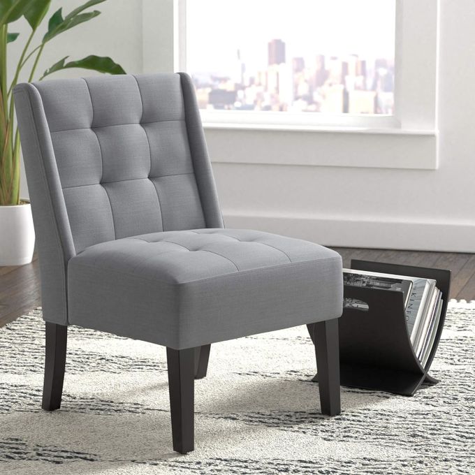 Chaise d'appoint capitonnée moderne avec pieds en bois massif, gris Chaise d'appoint capitonnée moderne avec pieds en bois massif, gris
