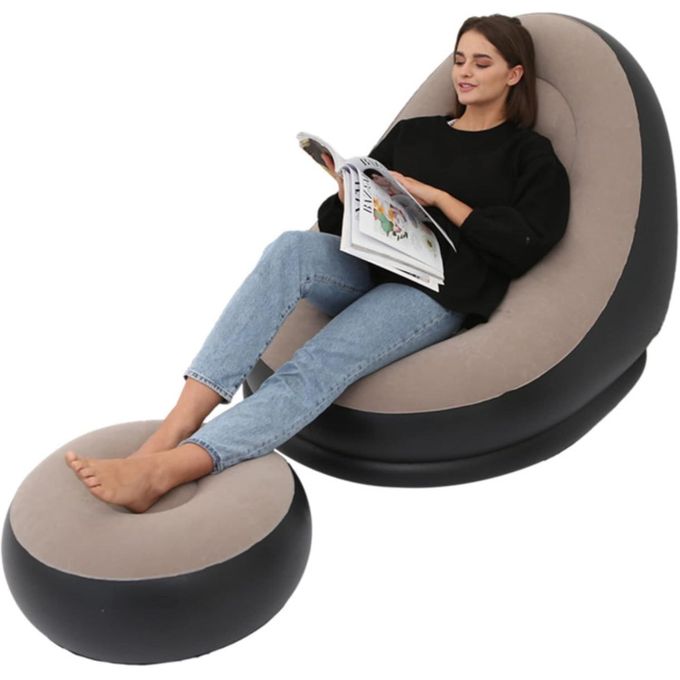 Chaise longue, pouf gonflable de luxe et repose-pieds avec tissu en peluche douce – Idéal pour la maison et le jardin, les jeux, les pique-niques, la plage, les festivals... Chaise longue, pouf gonflable de luxe et repose-pieds avec tissu en peluche douce – Idéal pour la maison et le jardin, les jeux, les pique-niques, la plage, les festivals...