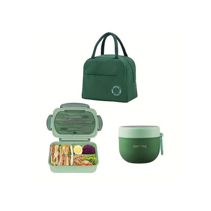 Ensemble Boîte à Lunch 3 Pièces Avec Couverts, Sac Thermique, Tasse De Petit-déjeuner Vert Ensemble Boîte à Lunch 3 Pièces Avec Couverts, Sac Thermique, Tasse De Petit-déjeuner Vert
