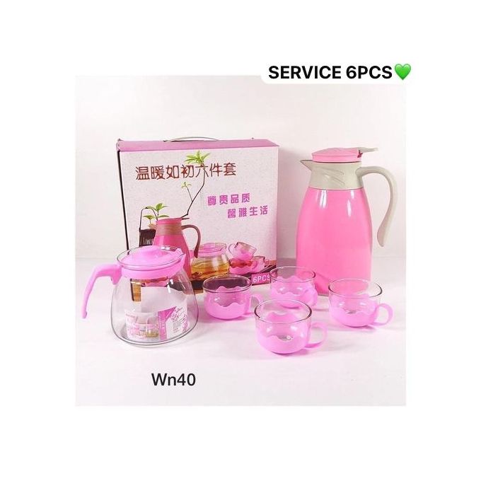 Ensemble Théière + Tasse en Verre +THermos - Recouvert Plastique - Rose Ensemble Théière + Tasse en Verre +THermos - Recouvert Plastique - Rose