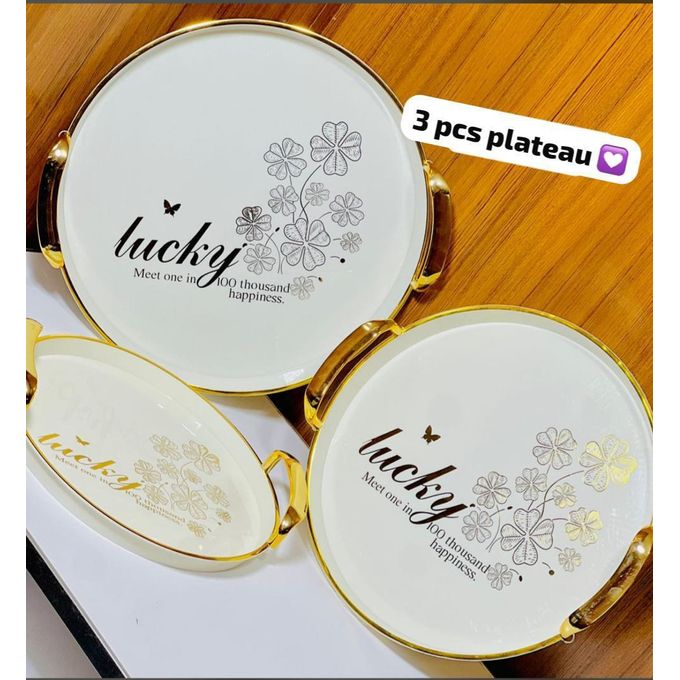 Lot de 3 plateaux de service en mélamine rond Lot de 3 plateaux de service en mélamine rond
