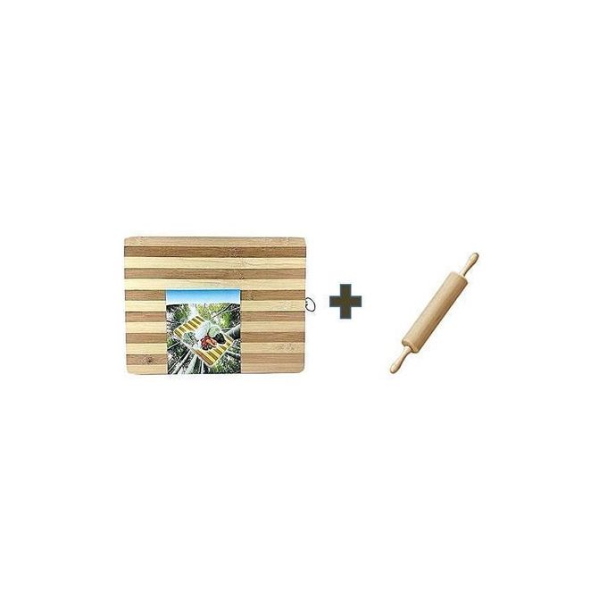 Planche À Découper en Bois - Bambou + 1 Rouleau De Cuisine - Marron Planche À Découper en Bois - Bambou + 1 Rouleau De Cuisine - Marron