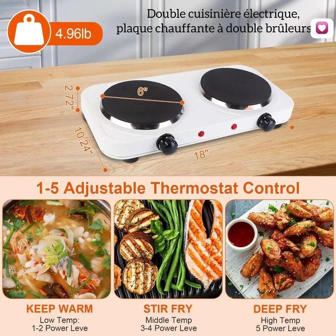 Plate Table de cuisson électrique plaque chauffante 2 feux blanc 2000w Plate Table de cuisson électrique plaque chauffante 2 feux blanc 2000w