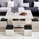 Table Basse Intelligente Multifonction 3 en 1 – Table Bureau + Table à Manger – Avec Rangement et 4 Chaises de rangement - Table ordinateur