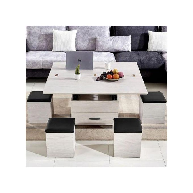 Table Basse Intelligente Multifonction 3 en 1 – Table Bureau + Table à Manger – Avec Rangement et 4 Chaises de rangement - Table ordinateur Table Basse Intelligente Multifonction 3 en 1 – Table Bureau + Table à Manger – Avec Rangement et 4 Chaises de rangement - Table ordinateur
