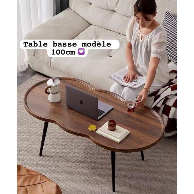 Table basse irrégulière 60 x 38 x 100 cm avec bords surélevés, pieds en métal Table basse irrégulière 60 x 38 x 100 cm avec bords surélevés, pieds en métal