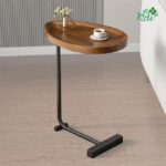 Table d'appoint ovale en forme de C en boit et metal -45 x 30 x 60 cm
