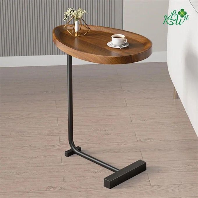 Table d'appoint ovale en forme de C en boit et metal -45 x 30 x 60 cm Table d'appoint ovale en forme de C en boit et metal -45 x 30 x 60 cm