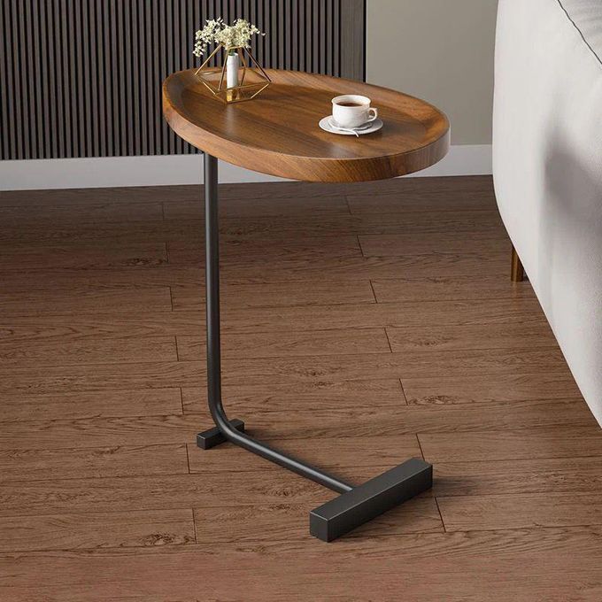 Table d'appoint ovale en forme de C en boit et metal -45 x 30 x 60 cm Table d'appoint ovale en forme de C en boit et metal -45 x 30 x 60 cm