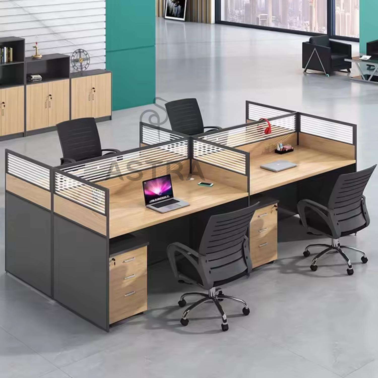 Box de Travail Quatre Places - En bois 240cm x 120cm Box de Travail Quatre Places - En bois 240cm x 120cm